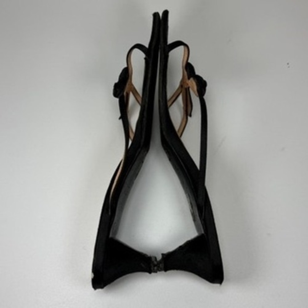 Prada Womens 39.5 Black Satin Strappy Kitten Heel Sandals Mules Y2K Italy - Picture 12 of 16